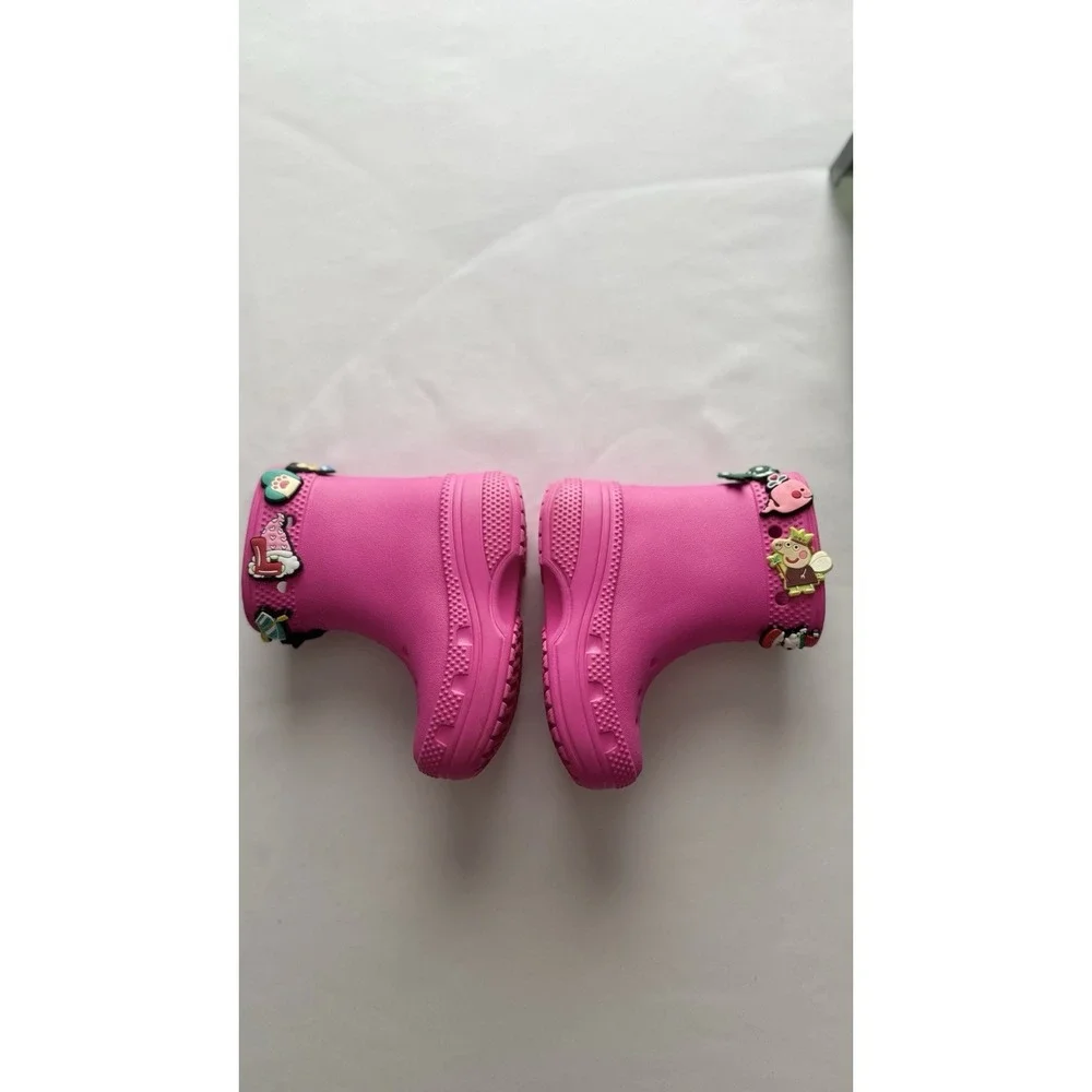 Pink Crocs Rain With Various Jibbitz Charms On The Collar Toddler Size C6 GUC